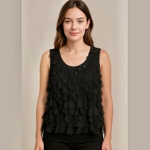 ** Henri Bendel Limited Edition Black Sleeveless Petals Blouse Size M